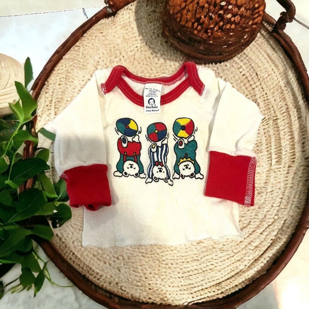Vintage Gerber Circus Bears Long Mates sleeves Shirt Infant Baby Primary Colors